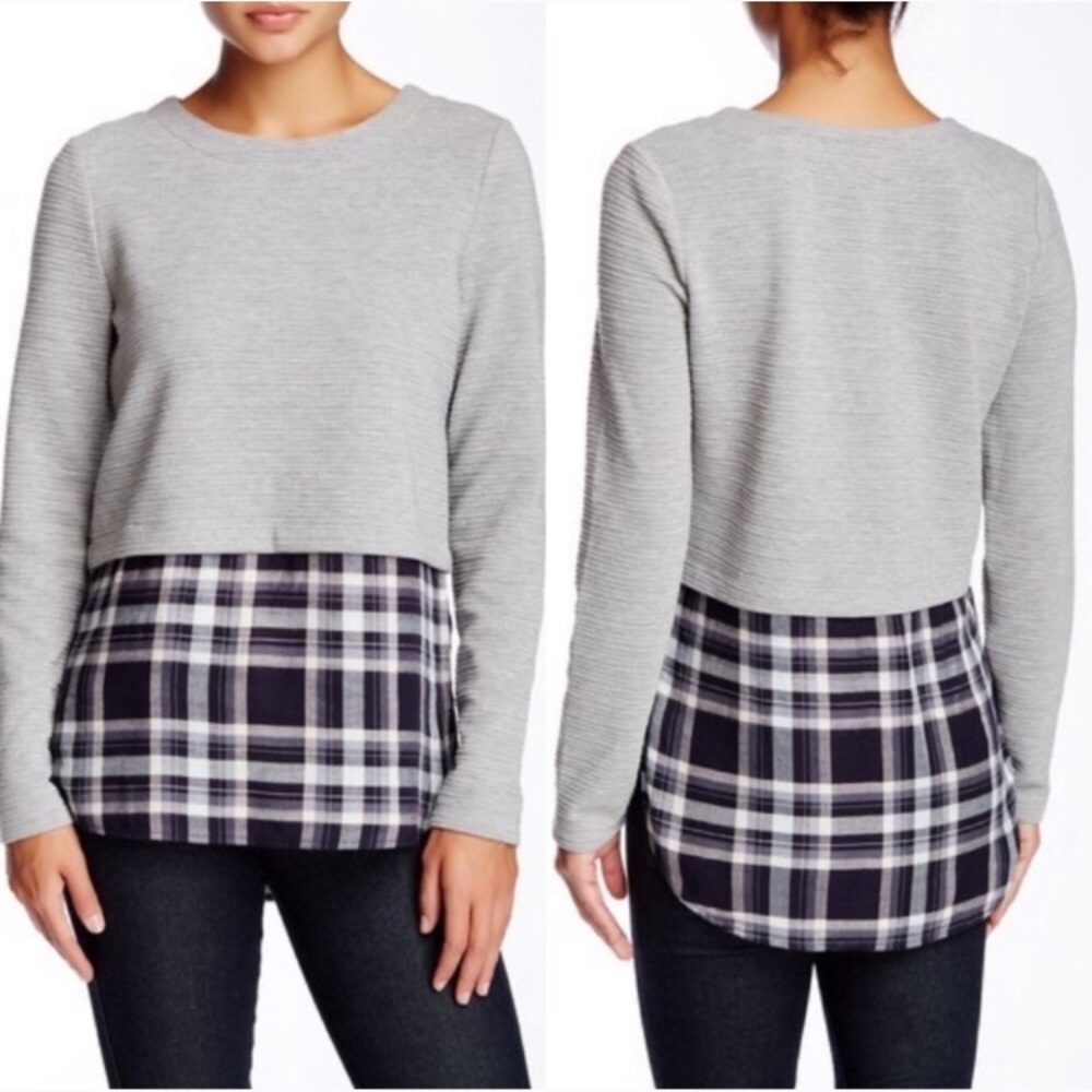 Romeo & Juliet Couture Plaid Layered Sweater Top